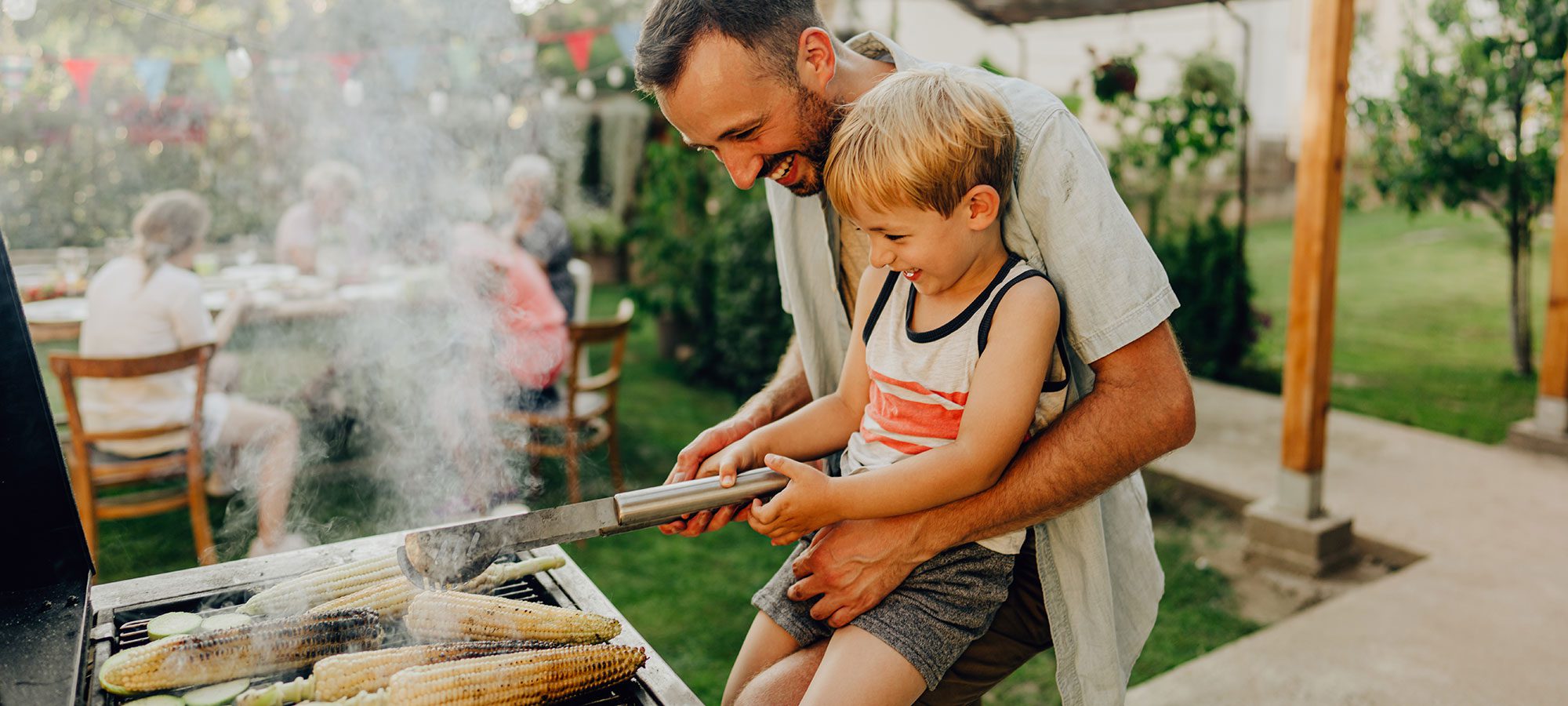 Father Son Grilling Backyard