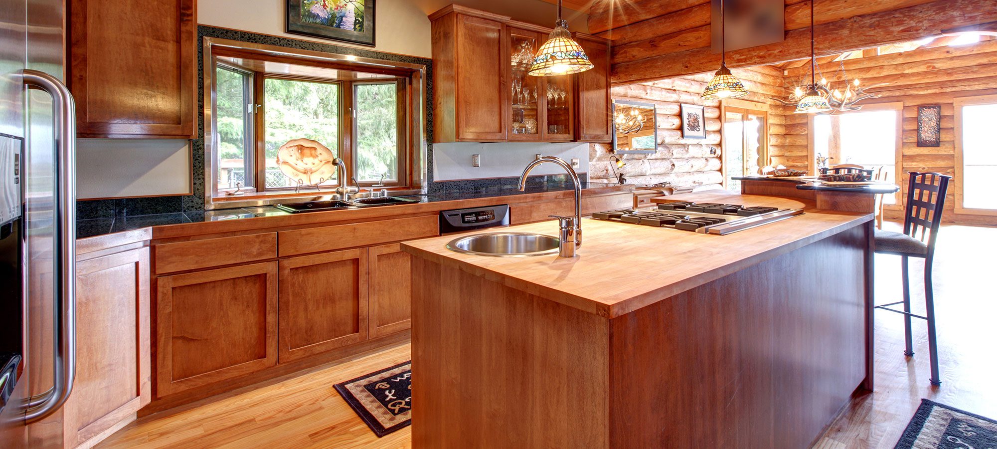 Wood Kitchen Cabinets in Cabin