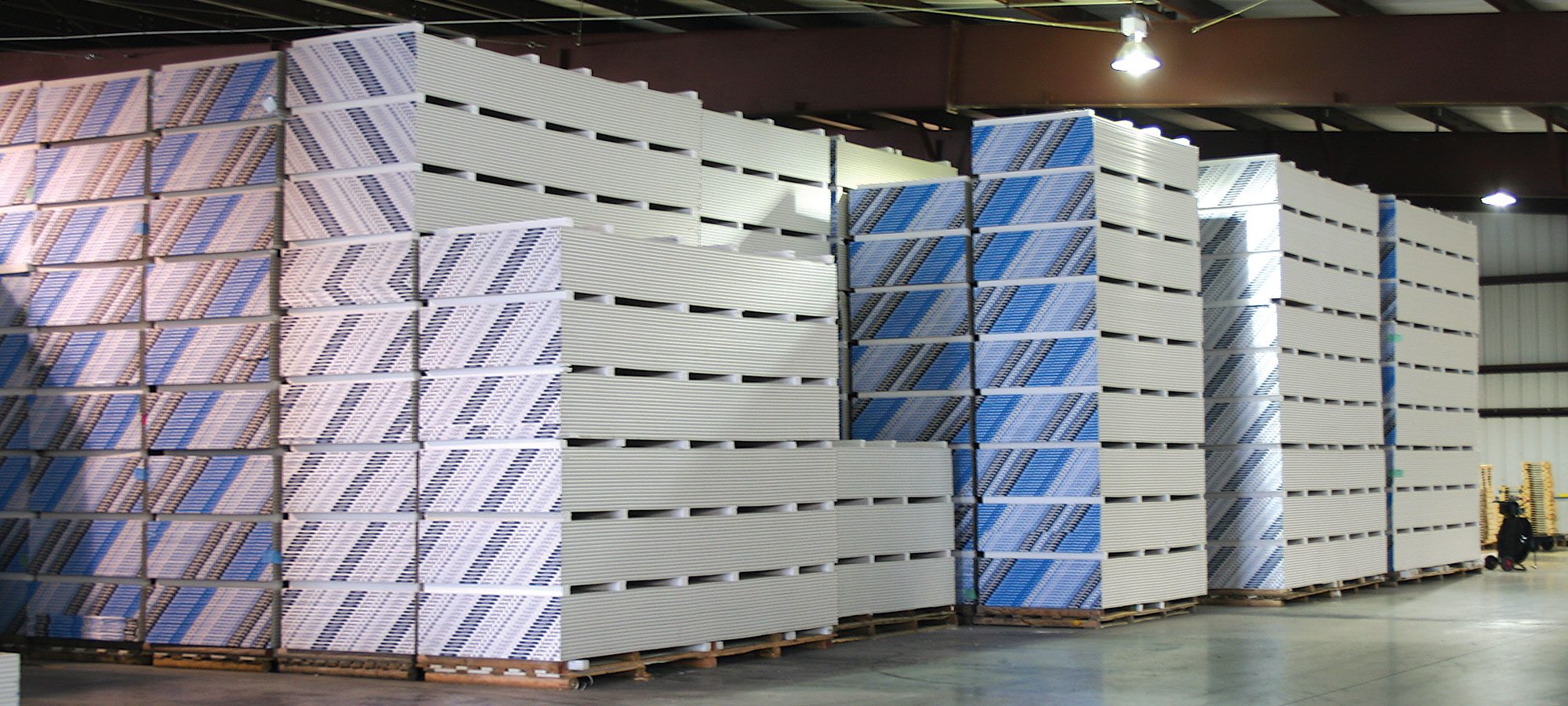 Drywall Supply Stacks in warehouse