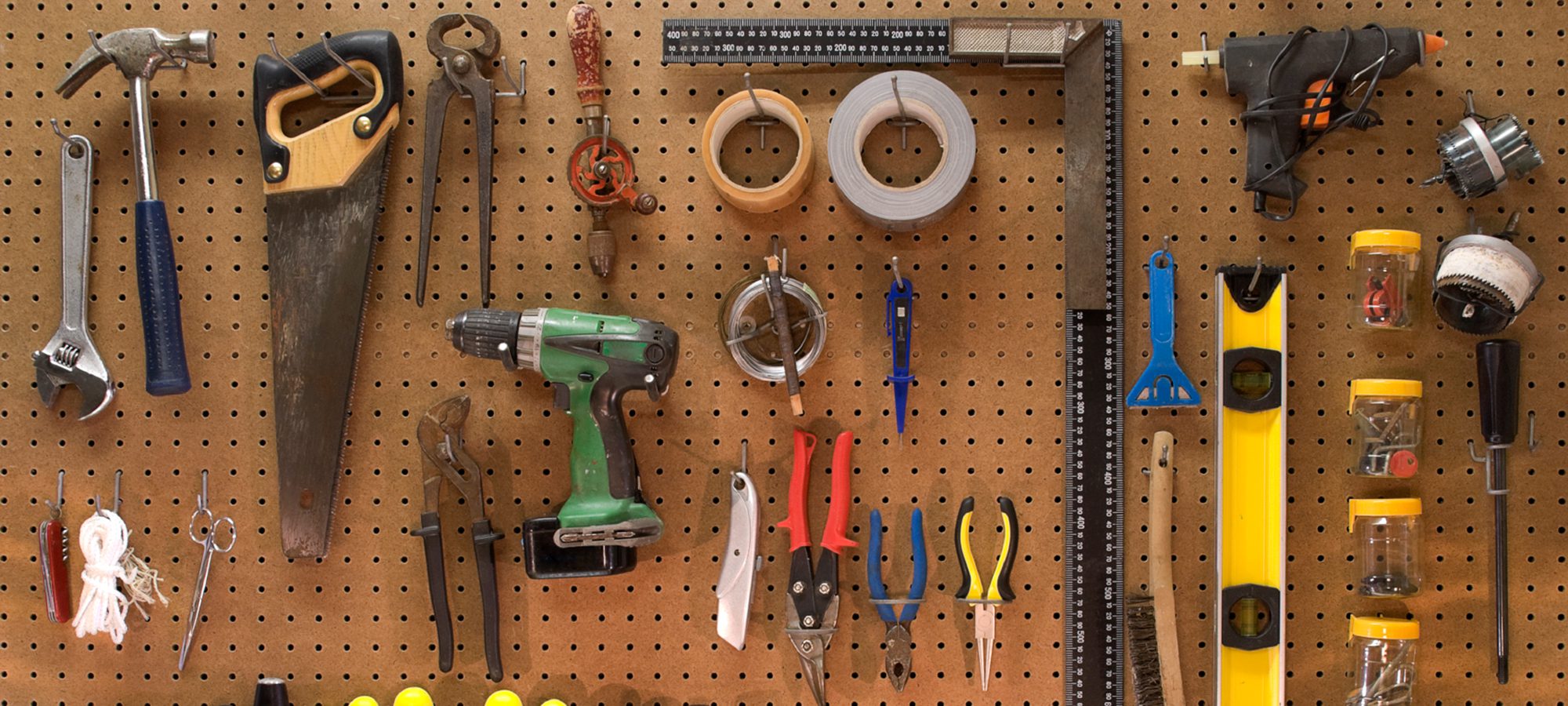 tools on pegboard garage storage